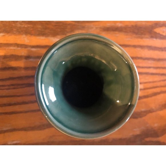 Art Pottery Vase AKC Green Blue Symbols Lines Circles Glazed Decorative - Picture 2 of 3